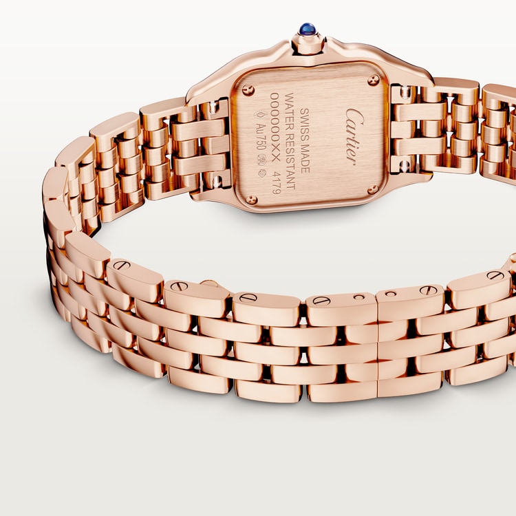 Panthère Small 23mm x 30mm Rose Gold Blue Crown Silvered Dial Rose Gold Bracelet Quartz Watch