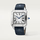 Santos-Dumont Extra-Large 46.6mm x 33.9mm Steel Silvered Satin-Finish Dial Navy Blue Alligator Strap Manual-Winding Watch