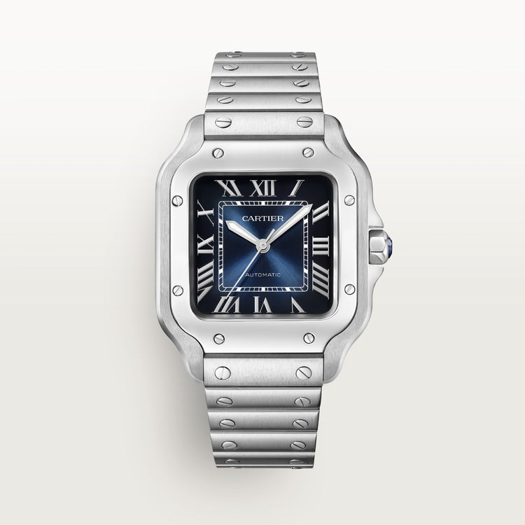 Santos de Cartier Medium 35.1mm Steel Blue Dial Steel Bracelet Self-Winding Watch