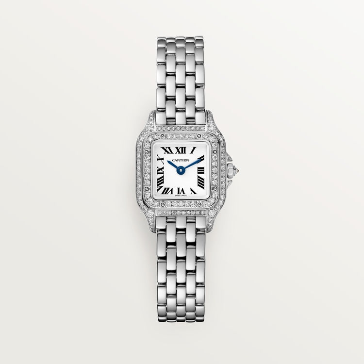 Panthère de Cartier Mini 25.1mm x 18.5mm White Gold Diamond Bezel Diamond Crown Silvered Dial White Gold Bracelet Quartz Watch