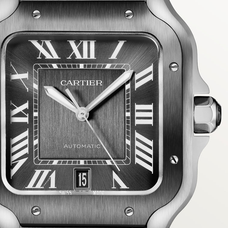 Santos de Cartier Large 39.8mm Steel ADLC Bezel Gray Dial Steel Bracelet Self-Winding Watch