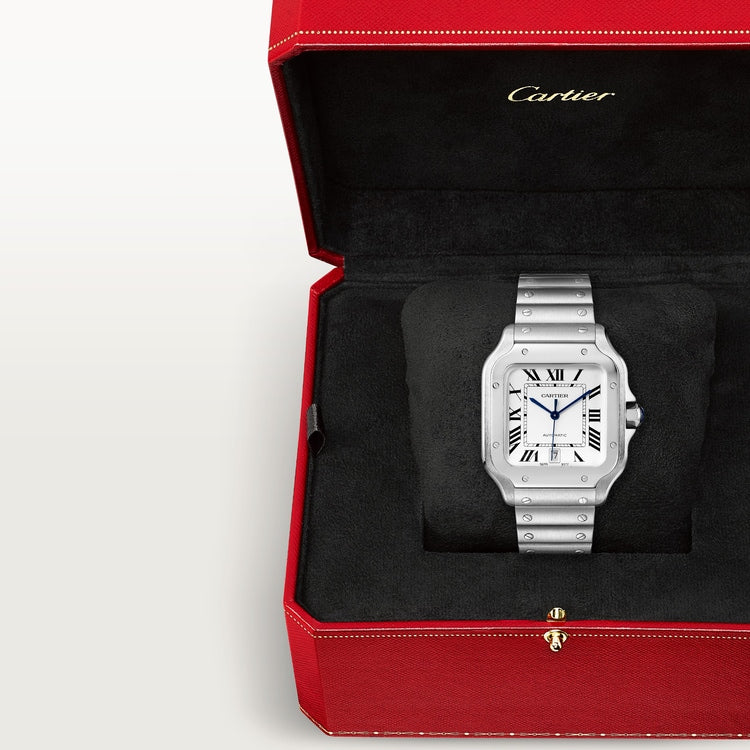Santos de Cartier Large 39.8mm Steel Blue Crown Silvered Opaline Dial Steel Bracelet Self-Winding Watch