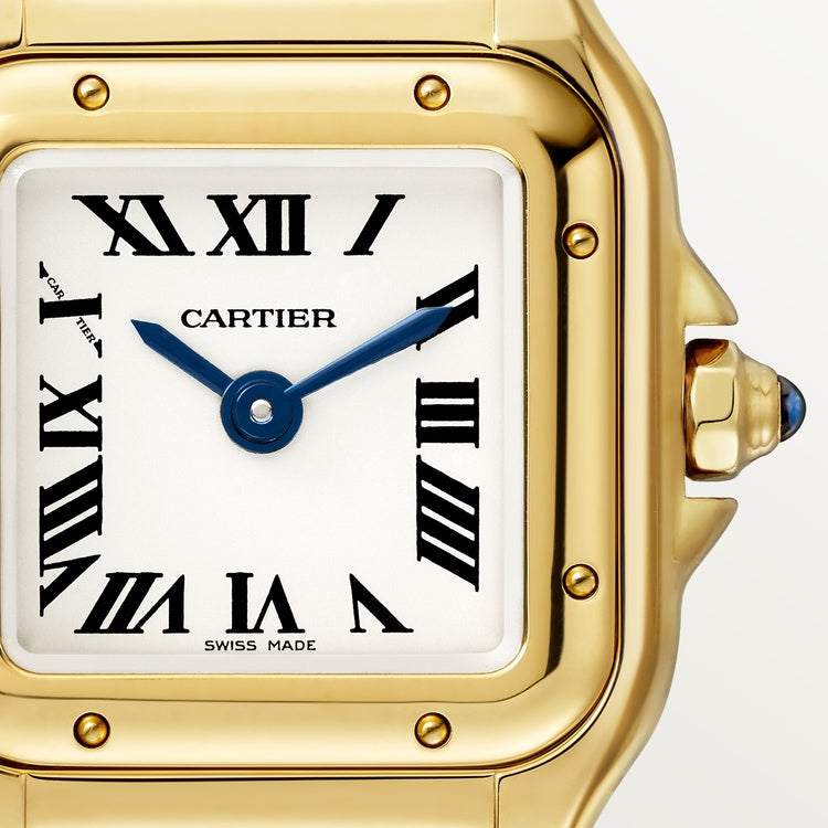 Panthère Mini 25.1mm x 18.5mm Yellow Gold Blue Sapphire Crown Silver Dial Yellow Gold Bracelet Quartz Watch