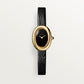 Baignoire Mini 24.6mm x 18.7mm Yellow Gold Beaded Crown Sapphire Cabochon Black Lacquered Dial Black Calfskin Strap Quartz Watch