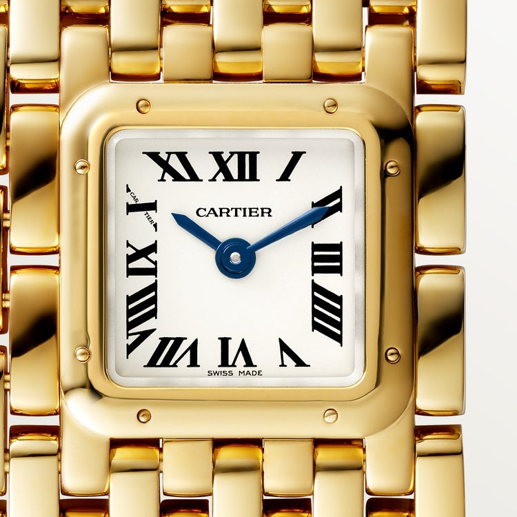 Panthère de Cartier Mini 22.4mm x 19.1mm Yellow Gold Blue Hands Silvered Dial Yellow Gold Bracelet Quartz Watch