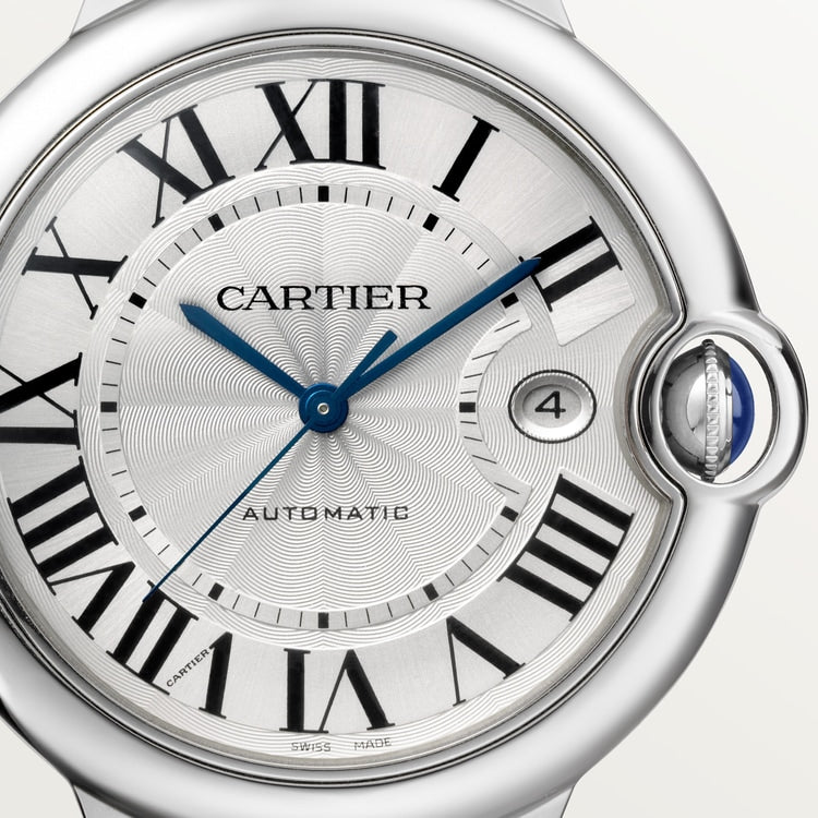 Ballon Bleu 42mm Steel Automatic Silver Guilloché Dial Leather Strap Watch