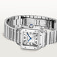 Santos de Cartier Small 34.5mm x 27mm Steel Blue Crown Silver Sunray Dial Steel Bracelet Quartz Watch
