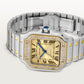 Santos de Cartier Medium 35.1mm Steel Yellow Gold Bezel Diamond-Set Golden Sunray Dial Steel Bracelet Self-Winding Watch