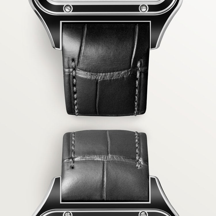 Santos-Dumont Skeleton 43.5mm x 31.4mm Steel Black Lacquer Gray Alligator Strap Self-Winding Watch