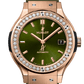 Classic Fusion 38 mm 18K King Gold Diamond Green Sunray Dial Rubber Strap Watch