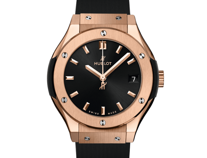 Classic Fusion 18K King Gold Black Sunray Dial Black Rubber Strap Watch