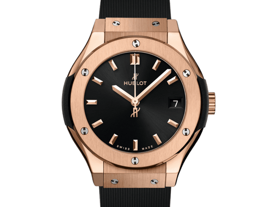 Classic Fusion 18K King Gold Black Sunray Dial Black Rubber Strap Watch