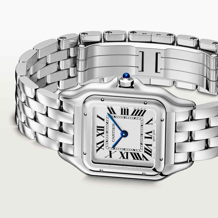 Panthère de Cartier Medium 27mm x 37mm Steel Blue Crown Silvered Dial Steel Bracelet Quartz Watch