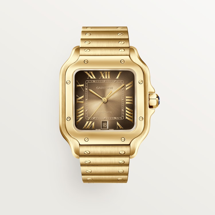 Santos de Cartier Large 39.8mm Yellow Gold Satin-Finish Gradated Gold Sunray-Brushed Dial Yellow Gold Bracelet Self-Winding Watch