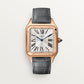 Santos-Dumont Large 43.5mm x 31.4mm Rose Gold Silver Satin-Finish Dial Gray Alligator Strap Quartz Watch