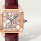 Santos-Dumont Large 43.5mm x 31.4mm Rose Gold Blue Crown Skeleton Dial Burgundy Alligator Strap Self-Winding Watch