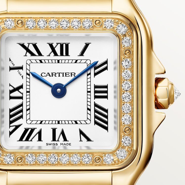 Panthère Small 30.3mm x 22.0mm Yellow Gold Diamond Case Diamond Crown Silvered Dial Yellow Gold Bracelet Quartz Watch