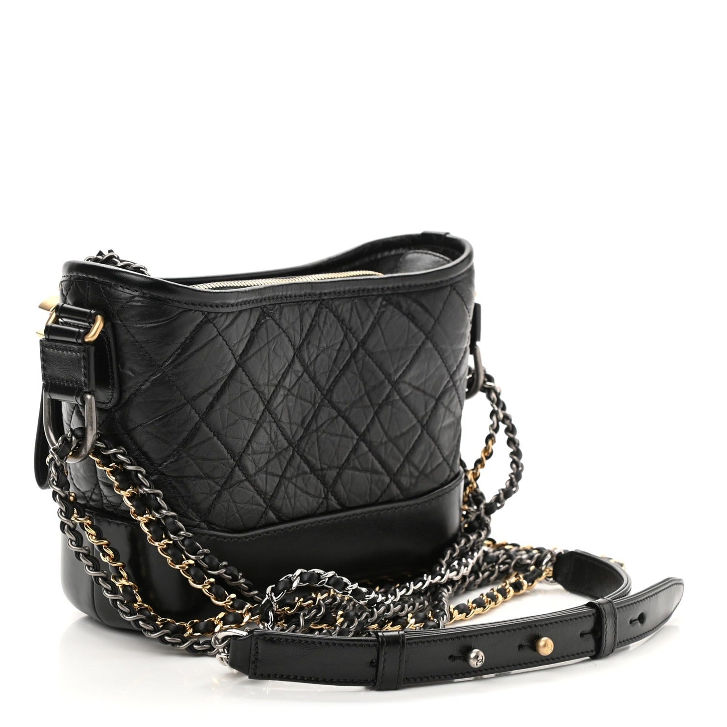 Aged Calfskin Quilted Small Gabrielle Hobo Black