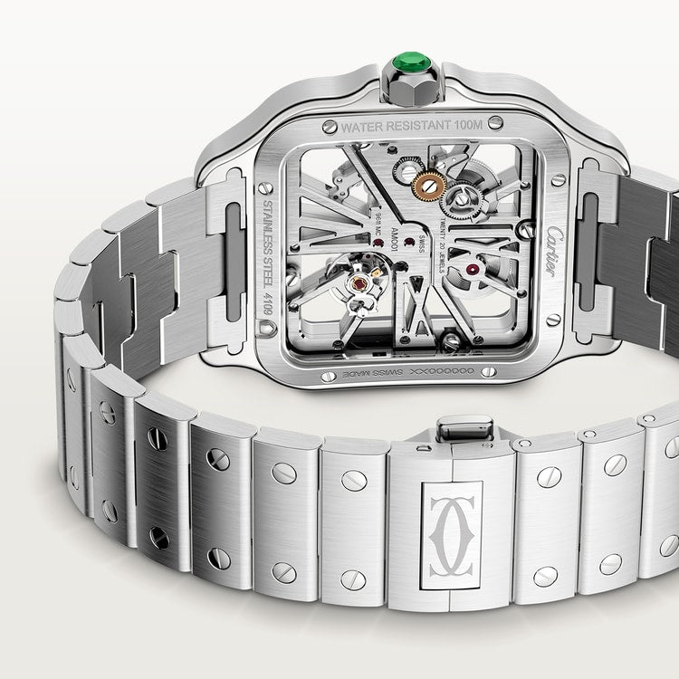 Santos de Cartier Skeleton Large 39.8mm Steel Green Jasper Crown Skeleton Dial Steel Bracelet Manual-Winding Watch