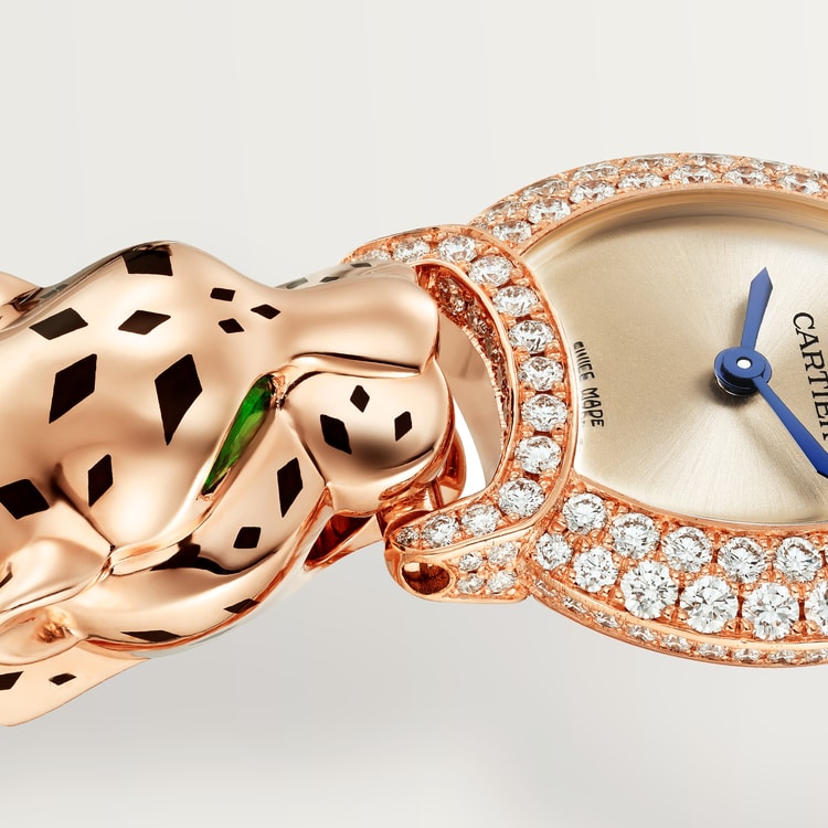 Panthère Mini 22.2mm Rose Gold Diamond Case Diamond Crown Rose Dial Rose Gold Bracelet Quartz Watch