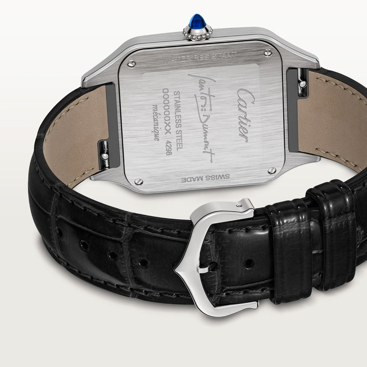 Santos-Dumont Large 43.5mm x 31.4mm Steel Black Lacquer Black Dial Black Alligator Strap Manual-Winding Watch