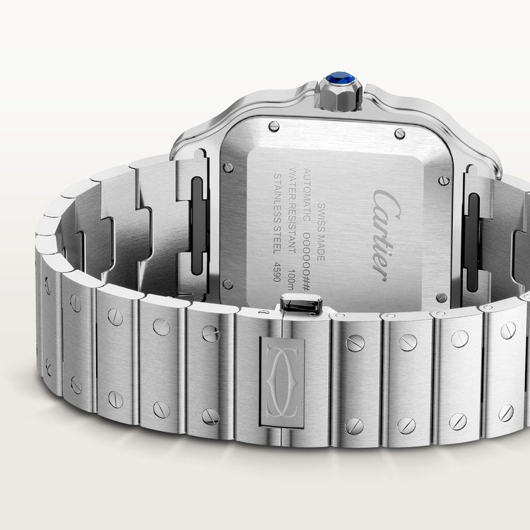 Santos de Cartier Dual Time Large 40.2mm Steel Blue Crown Anthracite Gray Dial Steel Bracelet Automatic Watch