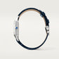 Santos-Dumont Small 38mm x 27.5mm Steel Blue Crown Silver Sunray Dial Navy Blue Alligator Strap Quartz Watch