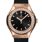 Classic Fusion King Gold Diamond Black Dial Rubber Strap Watch 33MM