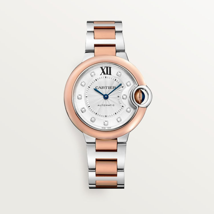 Ballon Bleu 33mm Steel Rose Gold Automatic Silver Guilloché Dial Two-Tone Bracelet Watch