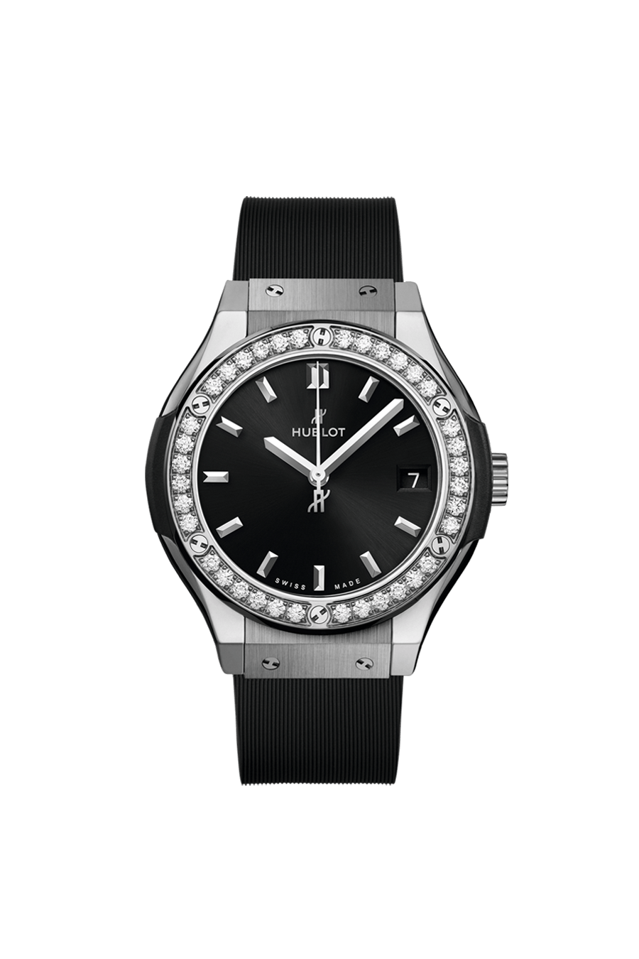 Classic Fusion Titanium Diamonds Satin-finished Black Sunray Dial Black Rubber Strap Watch