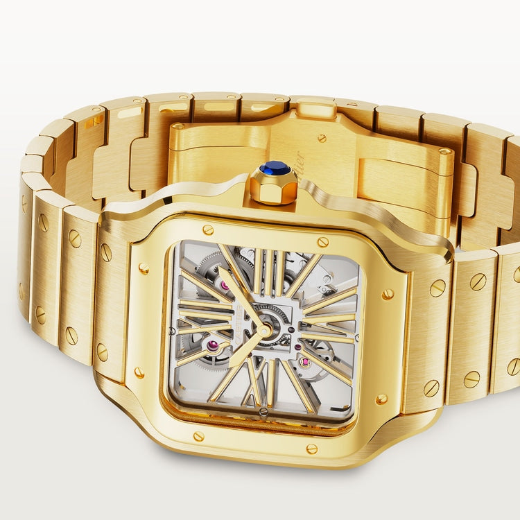 Santos de Cartier Large 39.7mm Yellow Gold Blue Crown Skeleton Dial Yellow Gold Bracelet Manual-Winding Watch