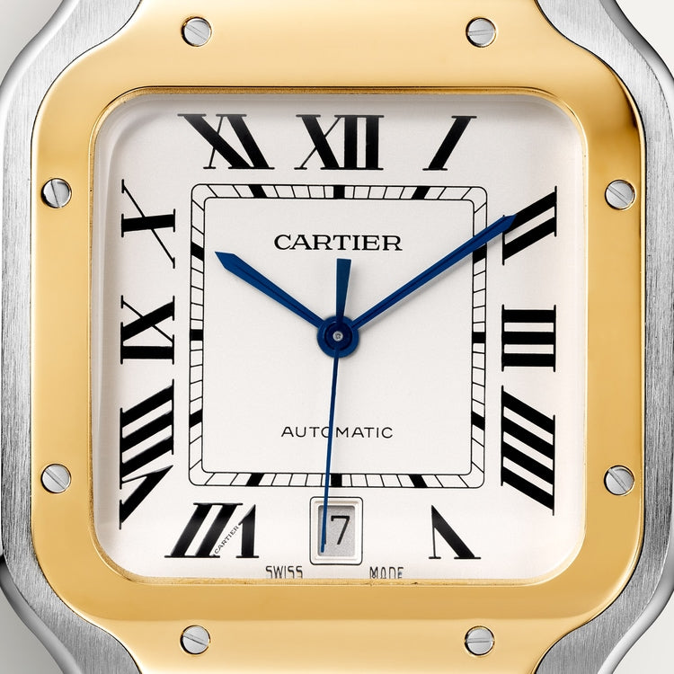 Santos de Cartier Large 39.8mm Steel Yellow Gold Bezel Silvered Opaline Dial Steel Bracelet Self-Winding Watch