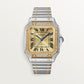 Santos de Cartier Medium 35.1mm Steel Yellow Gold Diamond Bezel Blue Crown Golden Sunray Dial Steel Bracelet Automatic Watch