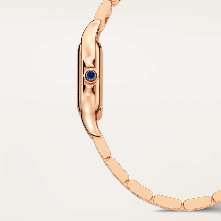 Panthère Small 23mm x 30mm Rose Gold Blue Crown Silvered Dial Rose Gold Bracelet Quartz Watch