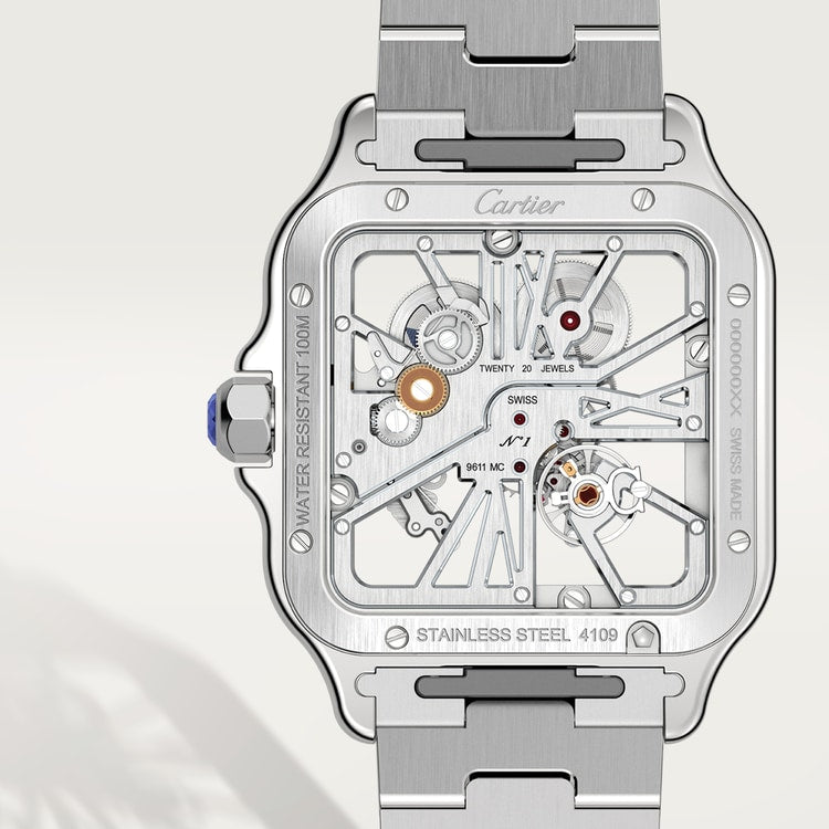 Santos de Cartier Large 39.8mm Steel Blue Crown Skeleton Dial Steel Bracelet Manual-Winding Watch