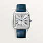 Santos-Dumont Large 43.5mm x 31.4mm Steel Silvered Satin-Finish Dial Navy Blue Alligator Strap Quartz Watch