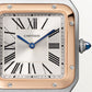 Santos-Dumont Small 38mm x 27.5mm Steel Rose Gold Blue Crown Silver Sunray Dial Black Alligator Leather Strap Quartz Watch