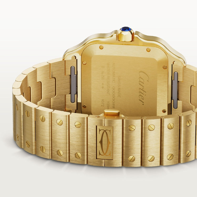 Santos de Cartier Large 39.8mm Yellow Gold Blue Crown Anthracite Gray Dial Yellow Gold Bracelet Automatic Watch
