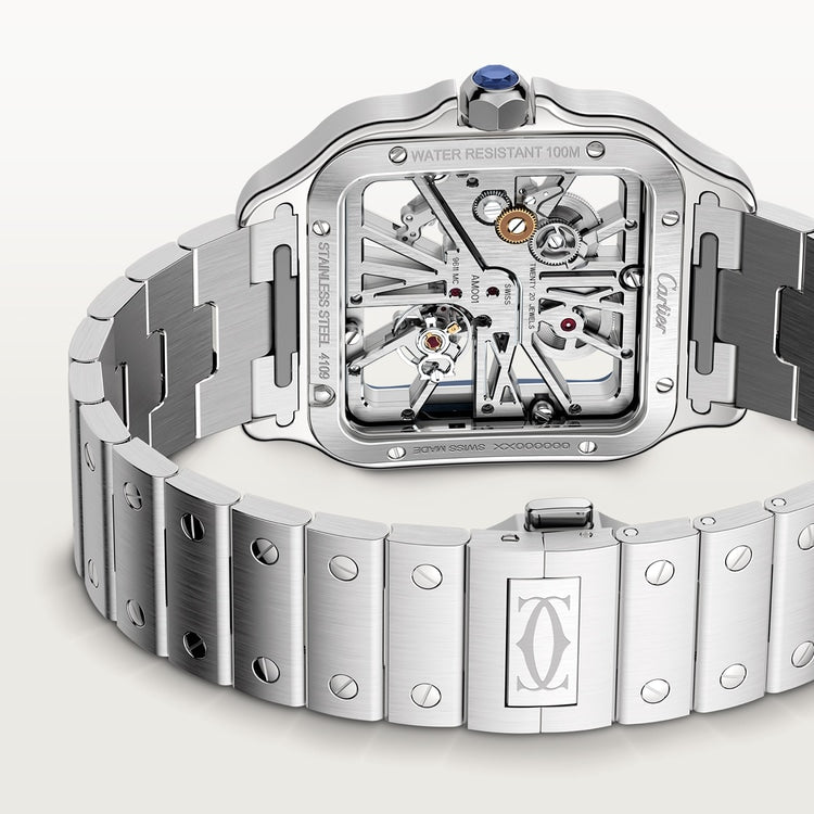 Santos de Cartier Skeleton Large 39.8mm Steel Blue Crown Skeleton Dial Steel Bracelet Manual-Winding Watch
