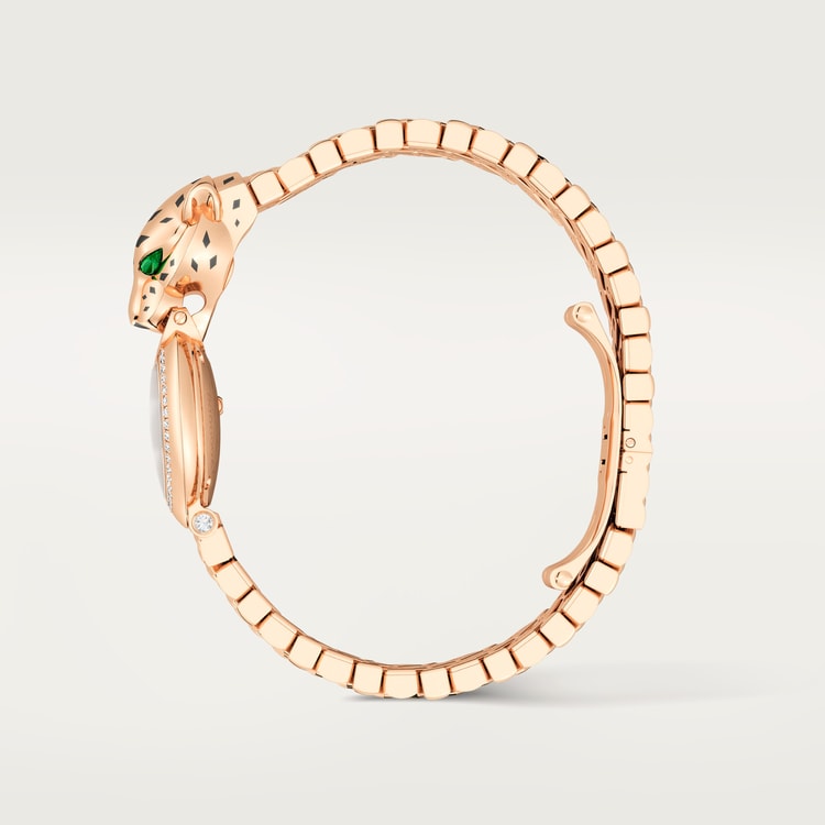 Panthère Small 23.6mm Rose Gold Diamond Bezel Tsavorite Eyes Golden Dial Rose Gold Bracelet Quartz Watch