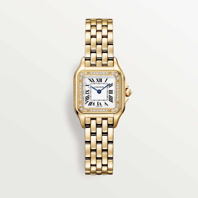 Panthère Small 30.3mm x 22.0mm Yellow Gold Diamond Bezel Diamond Crown Silvered Dial Yellow Gold Bracelet Quartz Watch