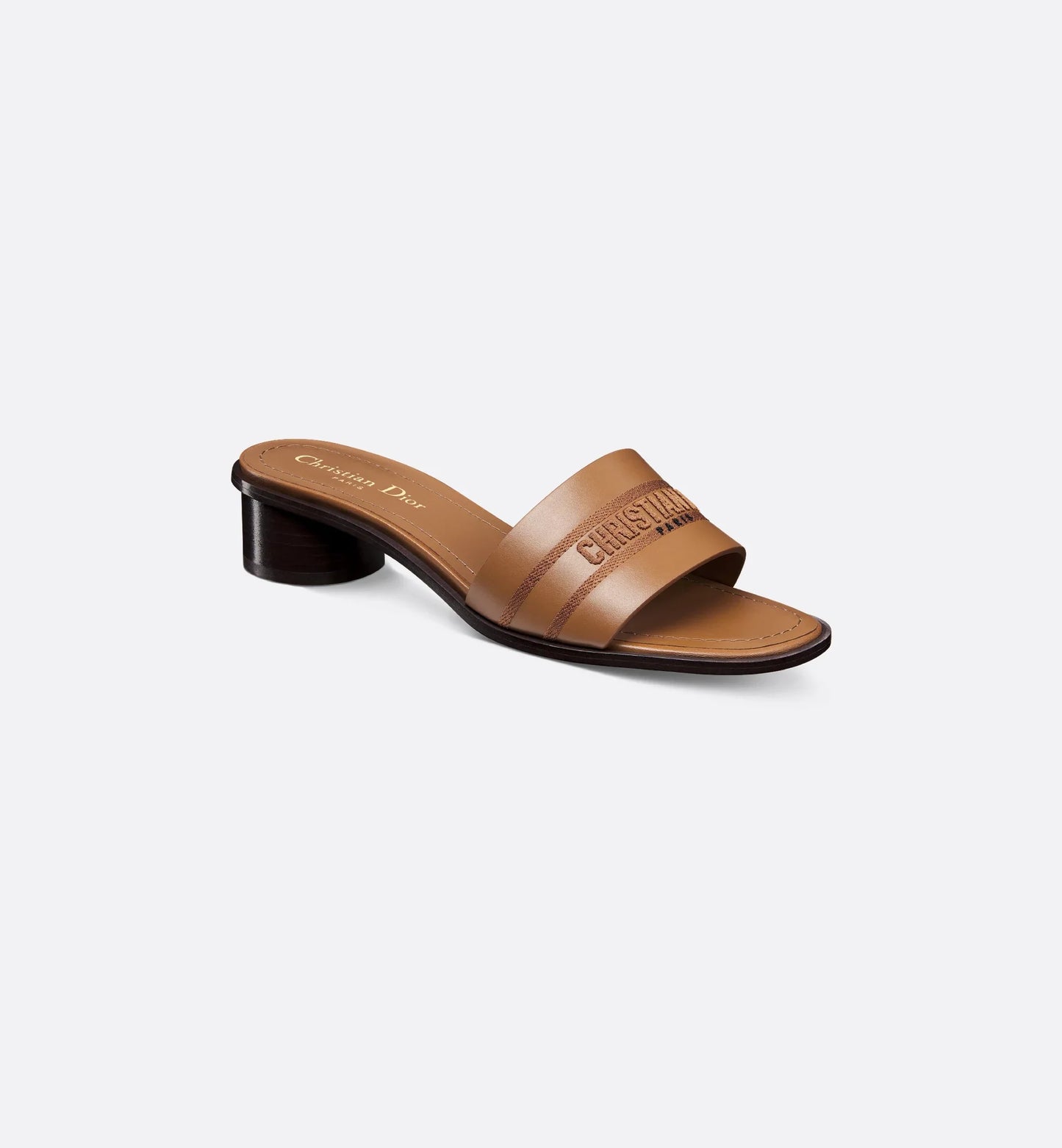 Camel Calfskin Dway Heeled Slide