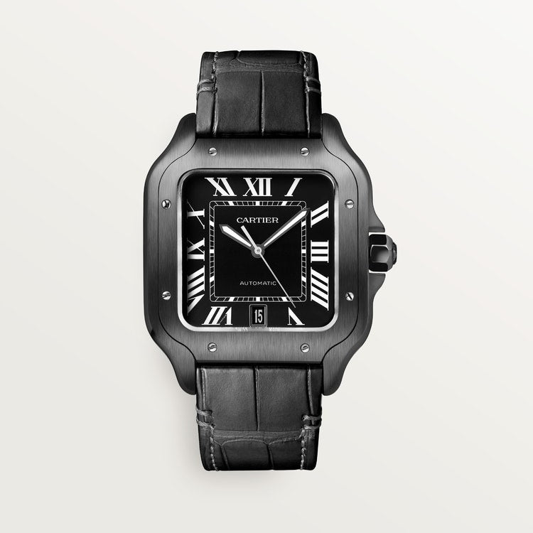 Santos de Cartier Large 39.8mm Steel Black Dial Rubber Strap Self-Winding Watch