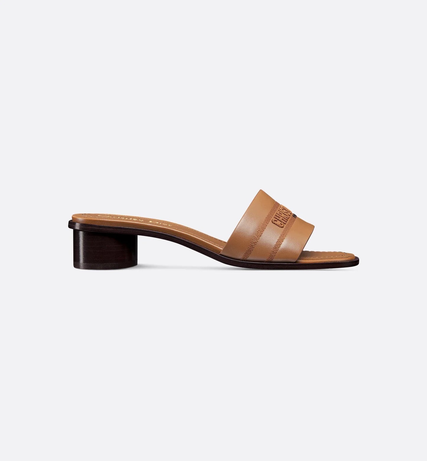 Camel Calfskin Dway Heeled Slide