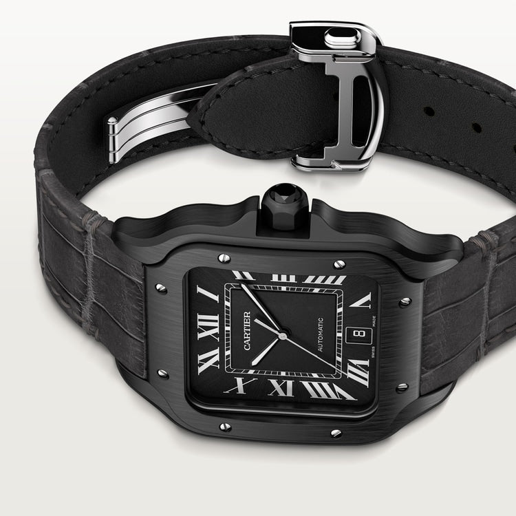 Santos de Cartier Large 39.8mm Steel Black Dial Rubber Strap Self-Winding Watch