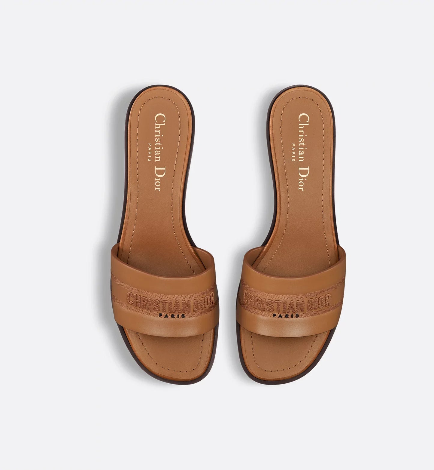 Camel Calfskin Dway Heeled Slide