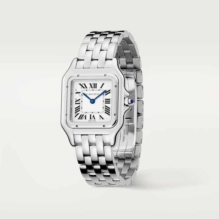 Panthère de Cartier Medium 27mm x 37mm Steel Blue Crown Silvered Dial Steel Bracelet Quartz Watch