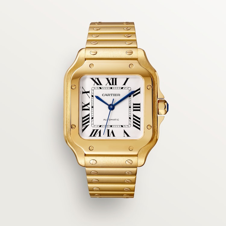 Santos de Cartier Medium 35.1mm Yellow Gold Silvered Opaline Dial Yellow Gold Bracelet Self-Winding Watch