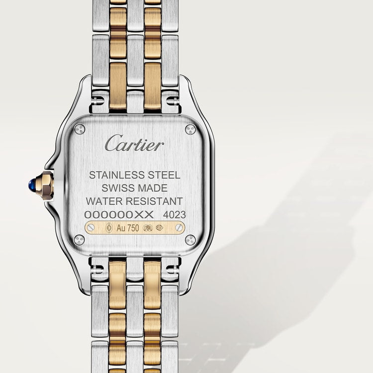 Panthère Small 30.3mm x 22.0mm Yellow Gold and Steel Blue Spinel Crown Silver Dial Gold and Steel Bracelet Quartz Watch