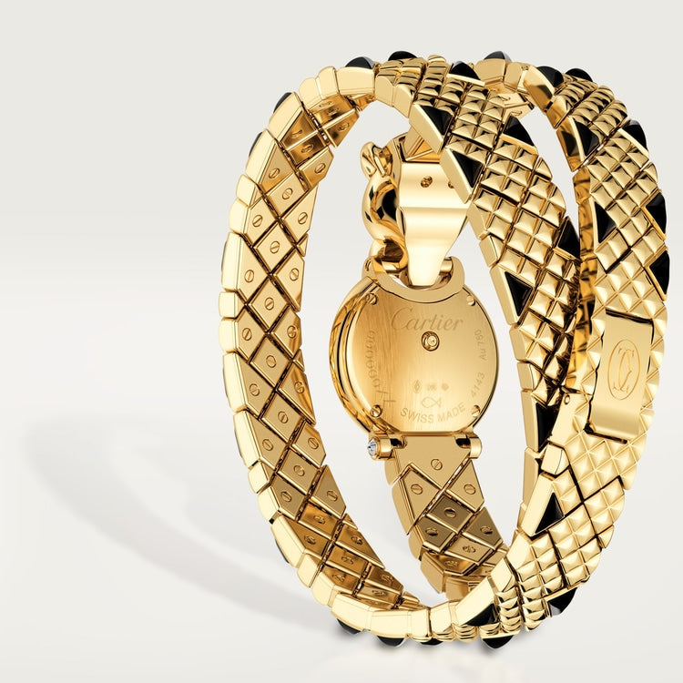 Panthère Mini 23.6mm Yellow Gold Diamond Bezel Tsavorite Eyes Golden Dial Yellow Gold Bracelet Quartz Watch